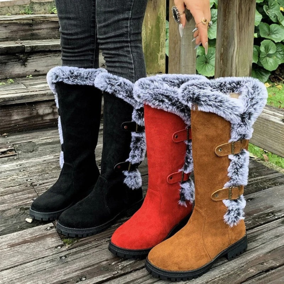 Bottes d’Hiver à Boucle à Tige Haute pour Femme