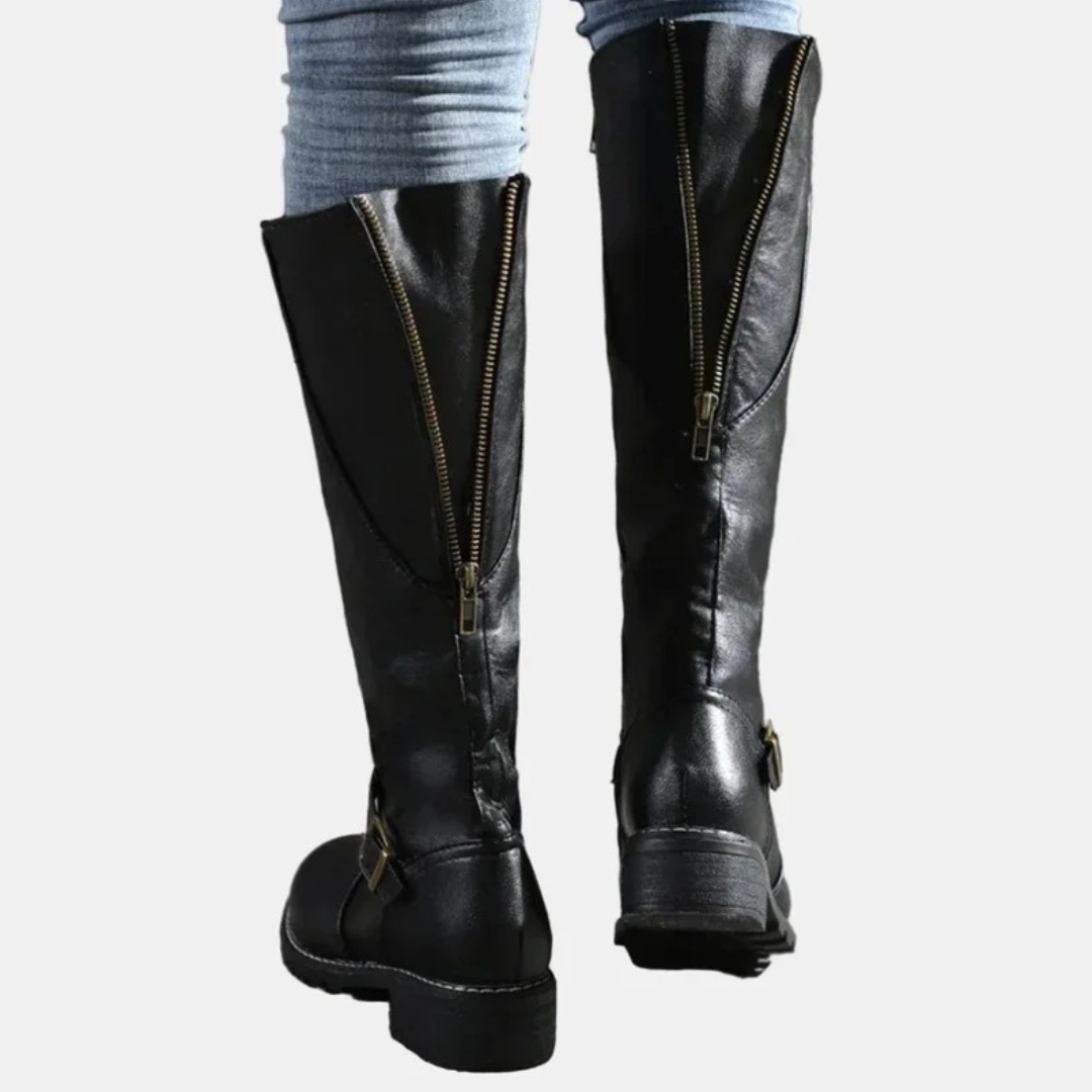 Bottes à Fermeture Éclair à Boucle pour Femme