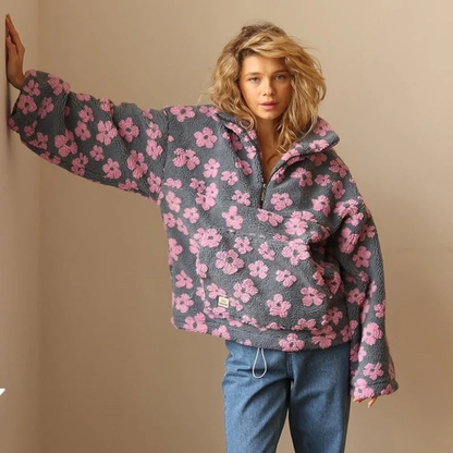 Pull en Maille à Motif Floral à Fermeture Éclair pour Femme