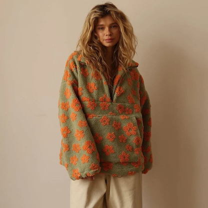 Pull en Maille à Motif Floral à Fermeture Éclair pour Femme