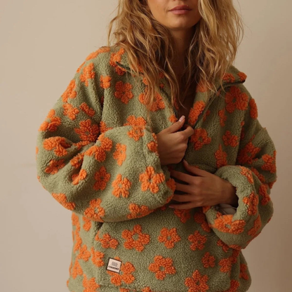 Pull en Maille à Motif Floral à Fermeture Éclair pour Femme