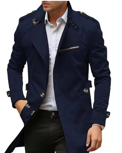 Trench-Coat à Boutonnage et Col Cran pour Homme