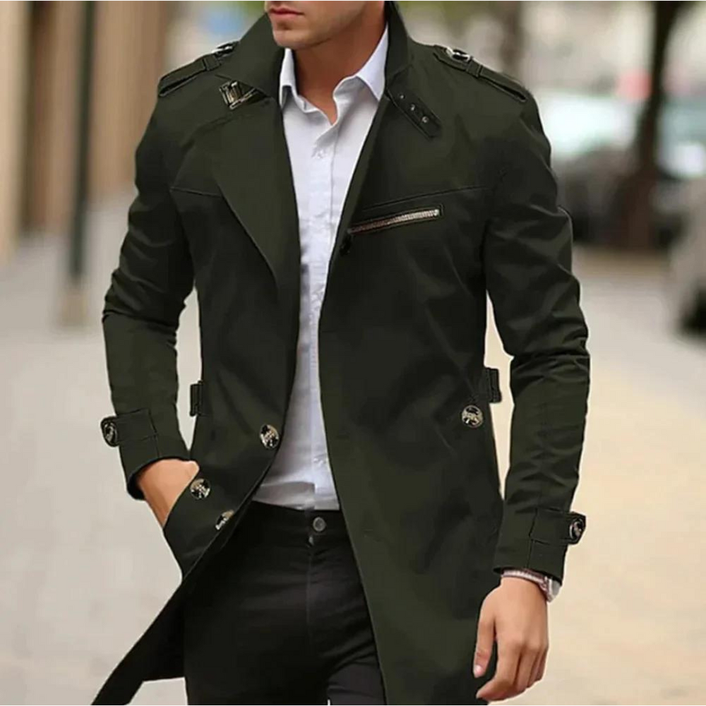 Trench-Coat à Boutonnage et Col Cran pour Homme