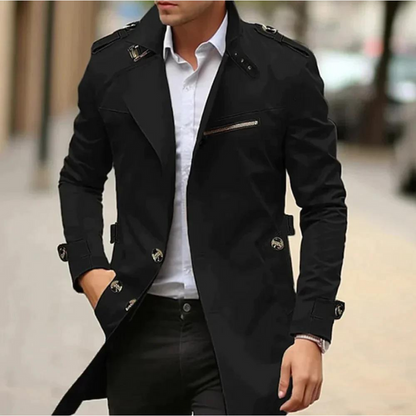 Trench-Coat à Boutonnage et Col Cran pour Homme