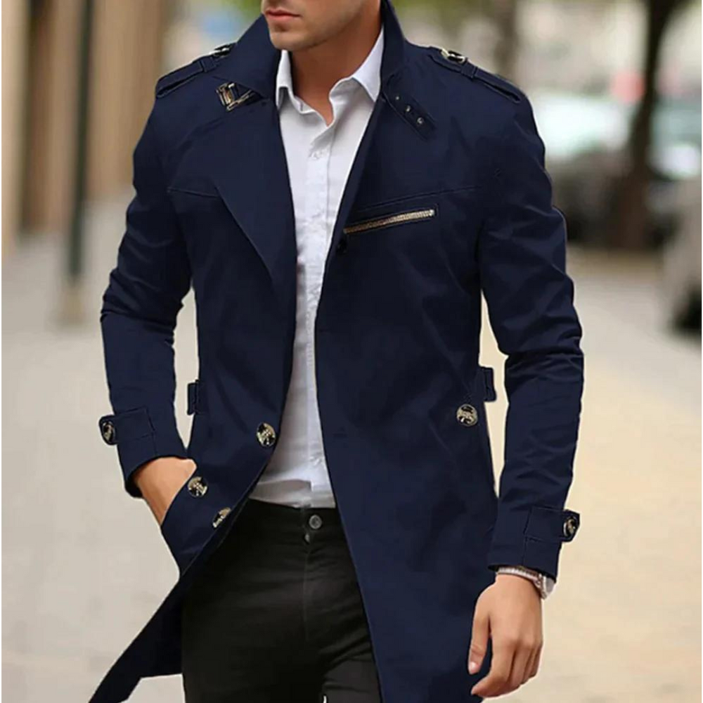 Trench-Coat à Boutonnage et Col Cran pour Homme