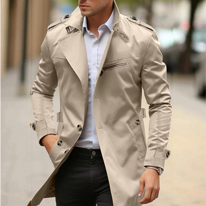 Trench-Coat à Boutonnage et Col Cran pour Homme