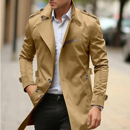 Trench-Coat à Boutonnage et Col Cran pour Homme
