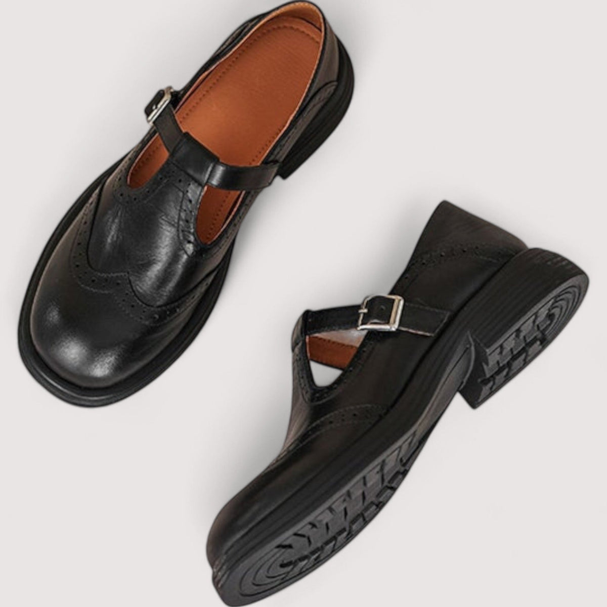 Mary Jane à Bride en T et Perforations Brogue pour Femme