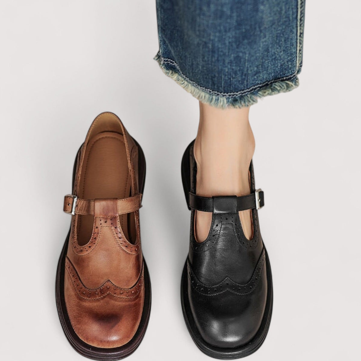 Mary Jane à Bride en T et Perforations Brogue pour Femme