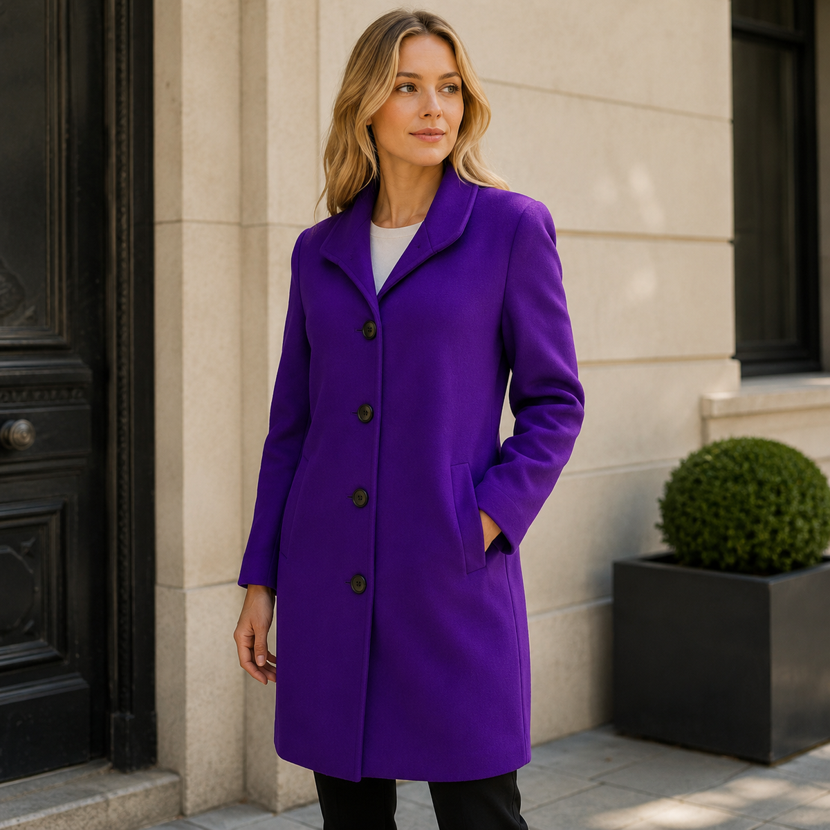 Trench-Coat Boutonné Long pour Femme