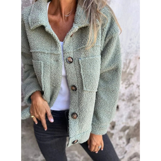 Veste d’Hiver en Maille Teddy Boutonné pour Femme