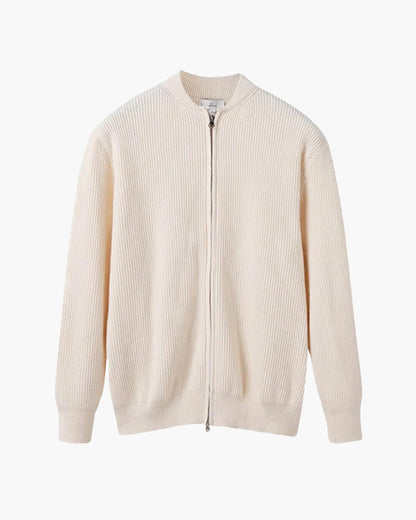 Cardigan Zippé en Maille Côtelée pour Homme