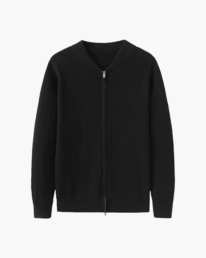 Cardigan Zippé en Maille Côtelée pour Homme
