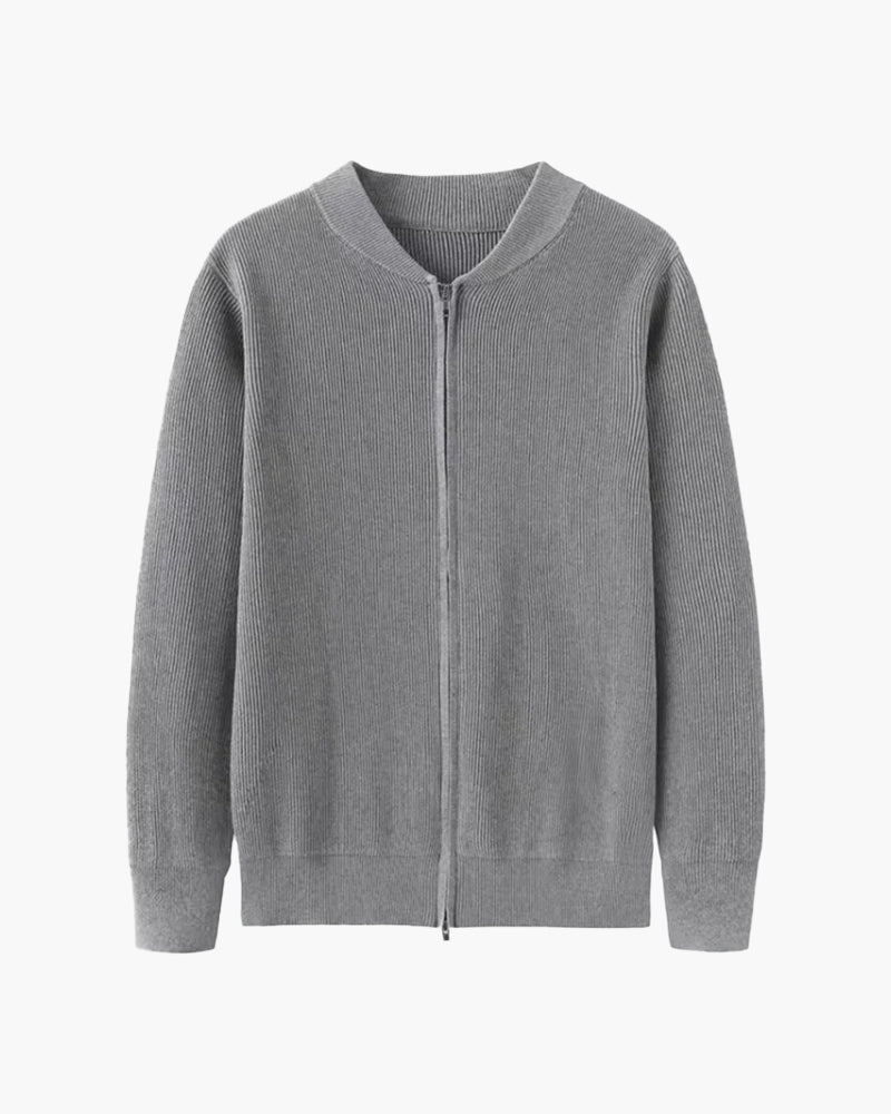 Cardigan Zippé en Maille Côtelée pour Homme
