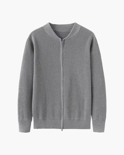 Cardigan Zippé en Maille Côtelée pour Homme