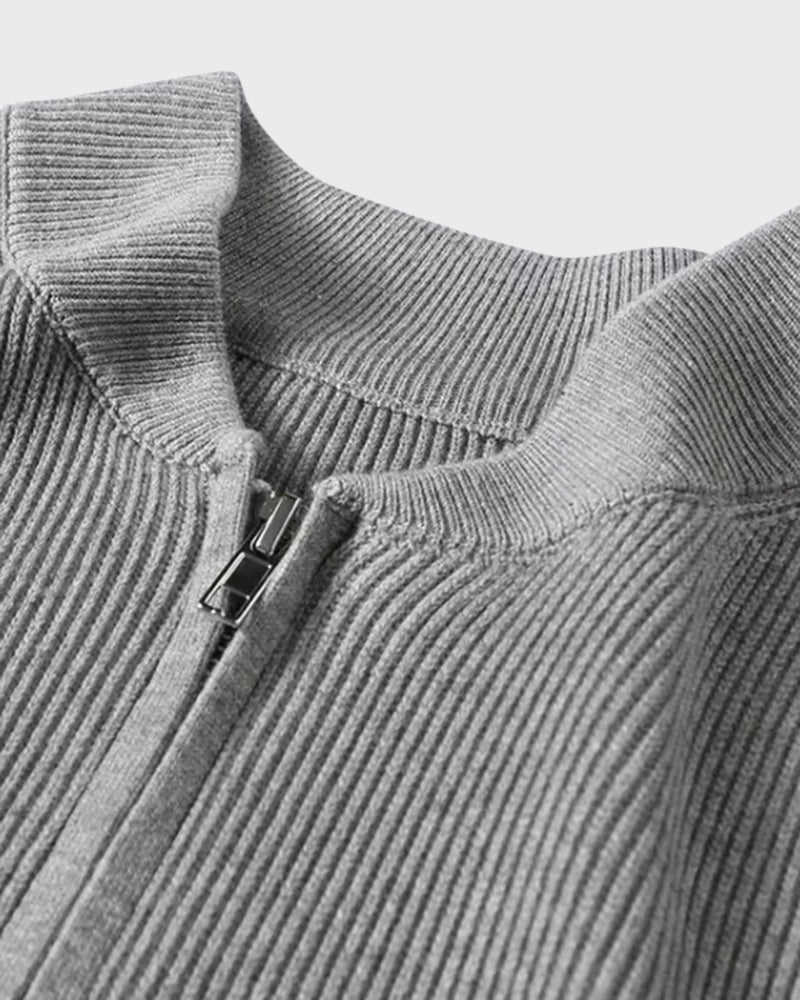 Cardigan Zippé en Maille Côtelée pour Homme