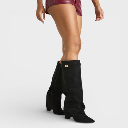 Bottes Hautes Effet Cuir à Bout Pointu pour Femme