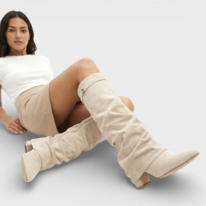 Bottes Hautes Effet Cuir à Bout Pointu pour Femme