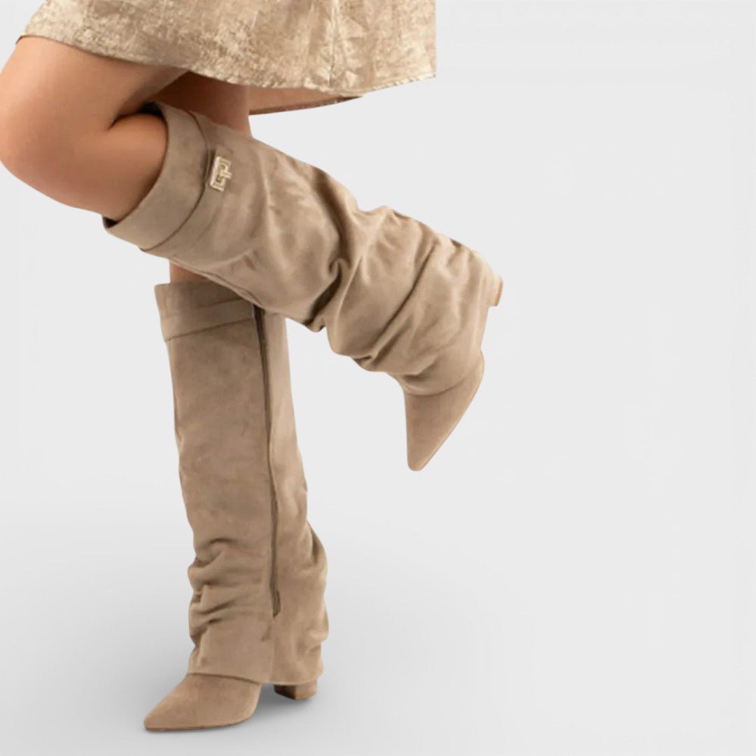 Bottes Hautes Effet Cuir à Bout Pointu pour Femme