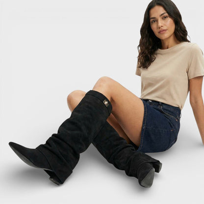 Bottes Hautes Effet Cuir à Bout Pointu pour Femme