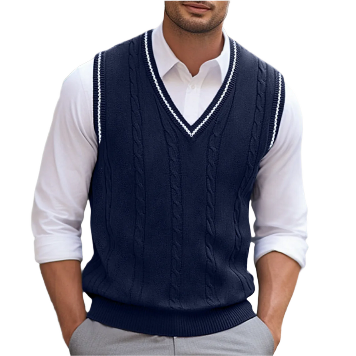 Gilet Sans Manches en Maille Torsadée pour Homme