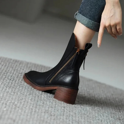 Bottines en Synthétique Effet Cuir à Fermeture Éclair pour Femme