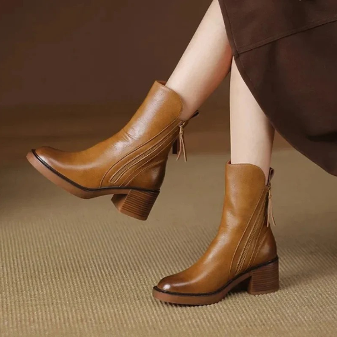 Bottines en Synthétique Effet Cuir à Fermeture Éclair pour Femme