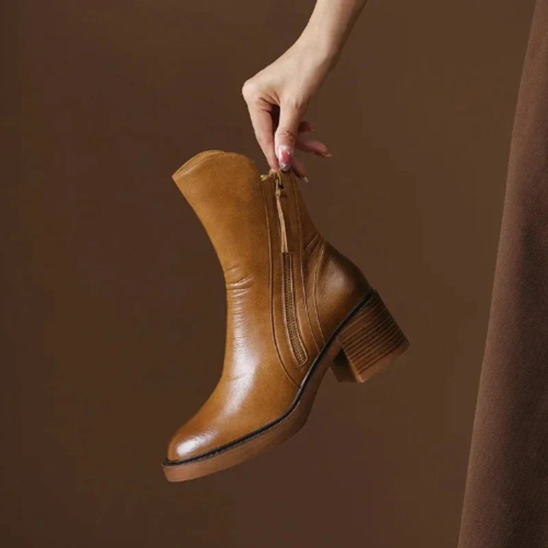 Bottines en Synthétique Effet Cuir à Fermeture Éclair pour Femme