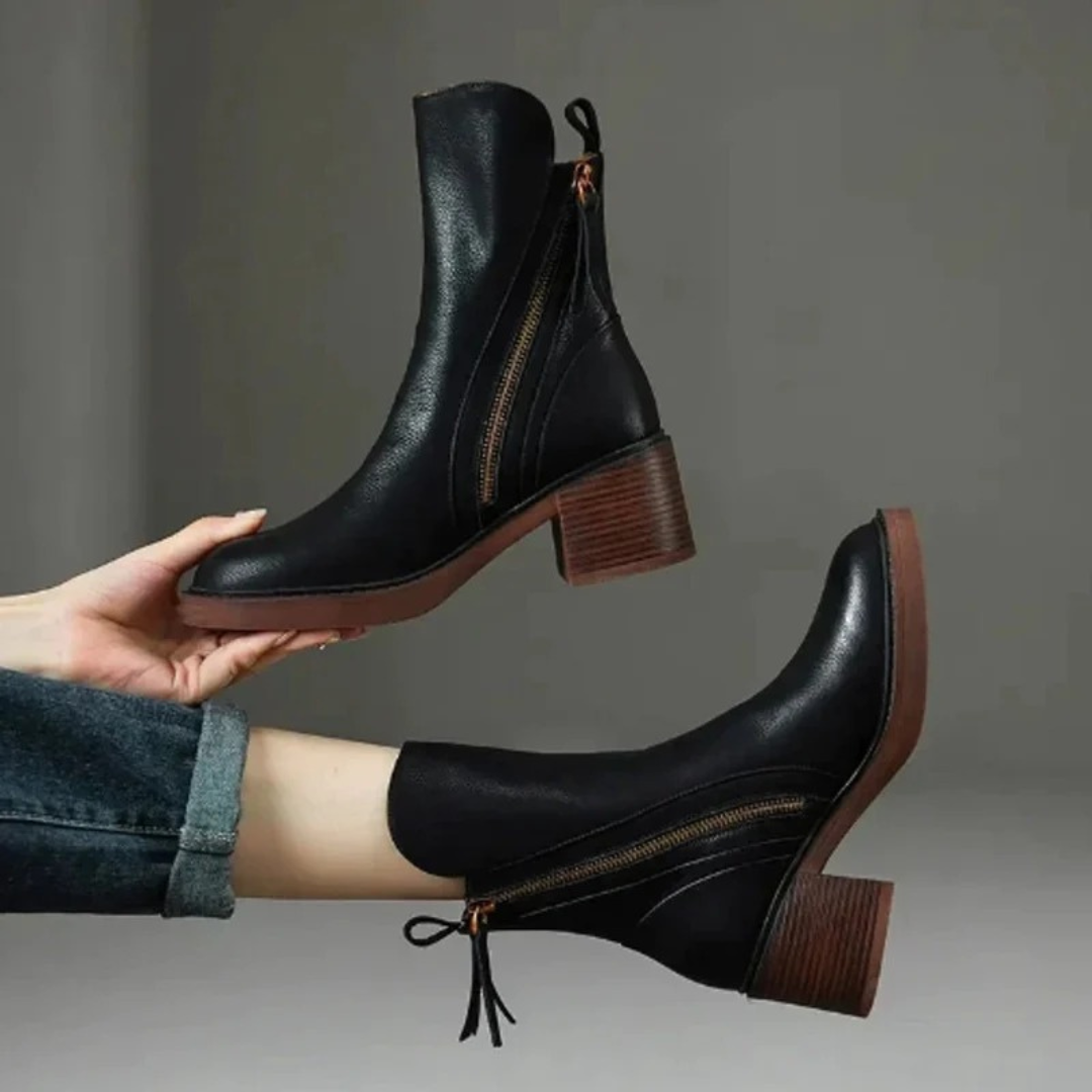 Bottines en Synthétique Effet Cuir à Fermeture Éclair pour Femme