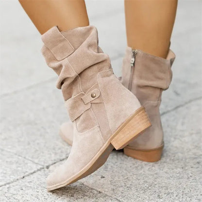 Bottes Mi-Mollet Souples en Daim pour Femme