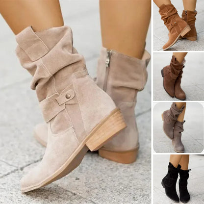 Bottes Mi-Mollet Souples en Daim pour Femme