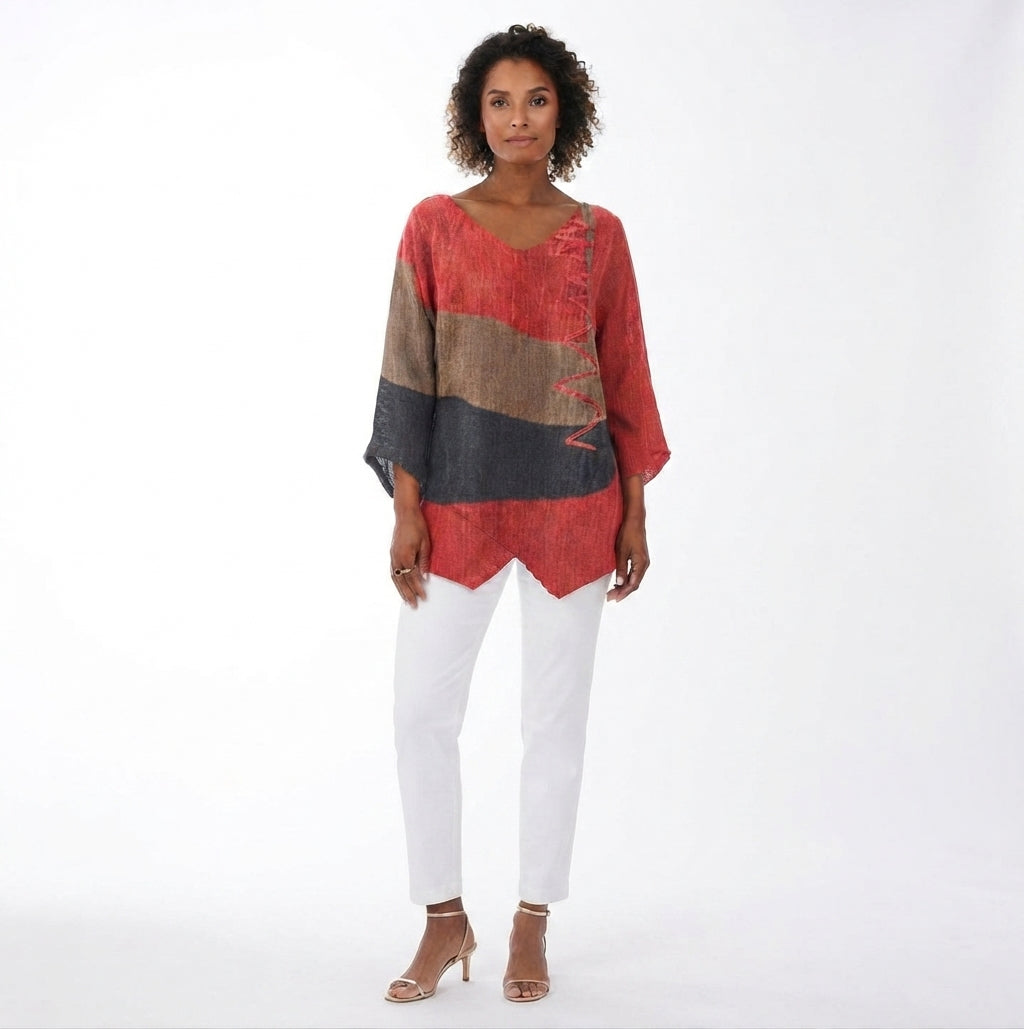 T-shirt en Coton à Col V et Imprimé Vintage pour Femme