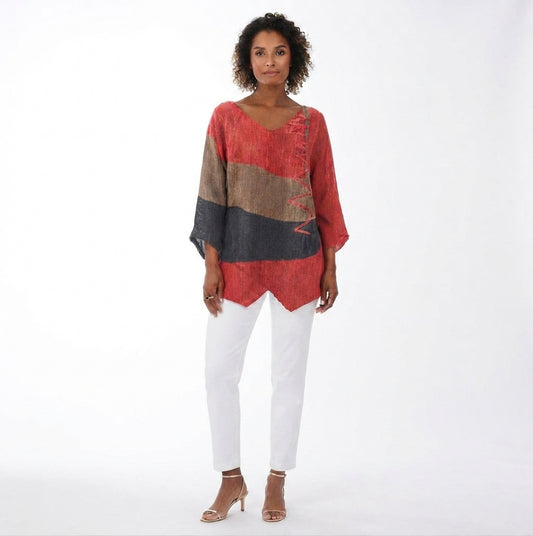 T-shirt en Coton à Col V et Imprimé Vintage pour Femme