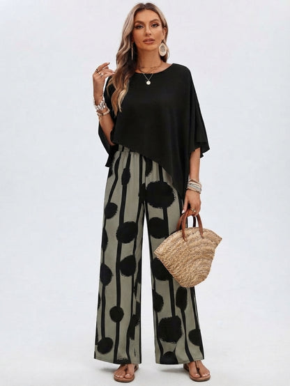 Ensemble Bohème à Top Asymétrique et Pantalon Large pour Femme