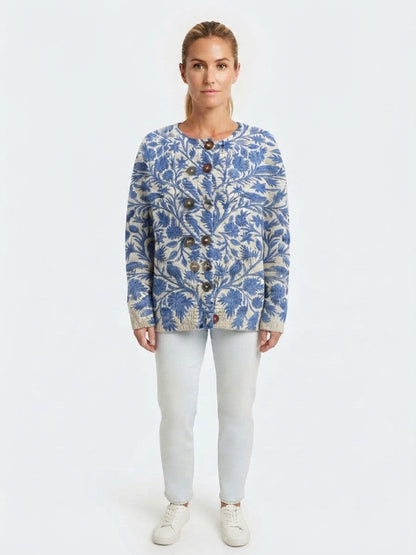 Gilet en Tricot à Motif Floral pour Femme