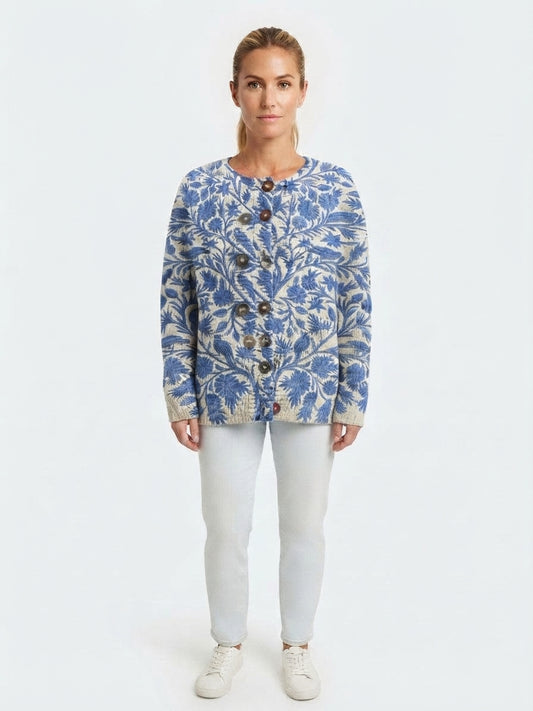 Gilet en Tricot à Motif Floral pour Femme