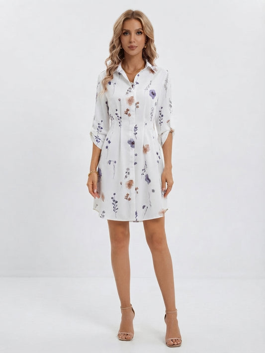 Robe-Chemise Florale Ajustée et Boutonnée pour Femme