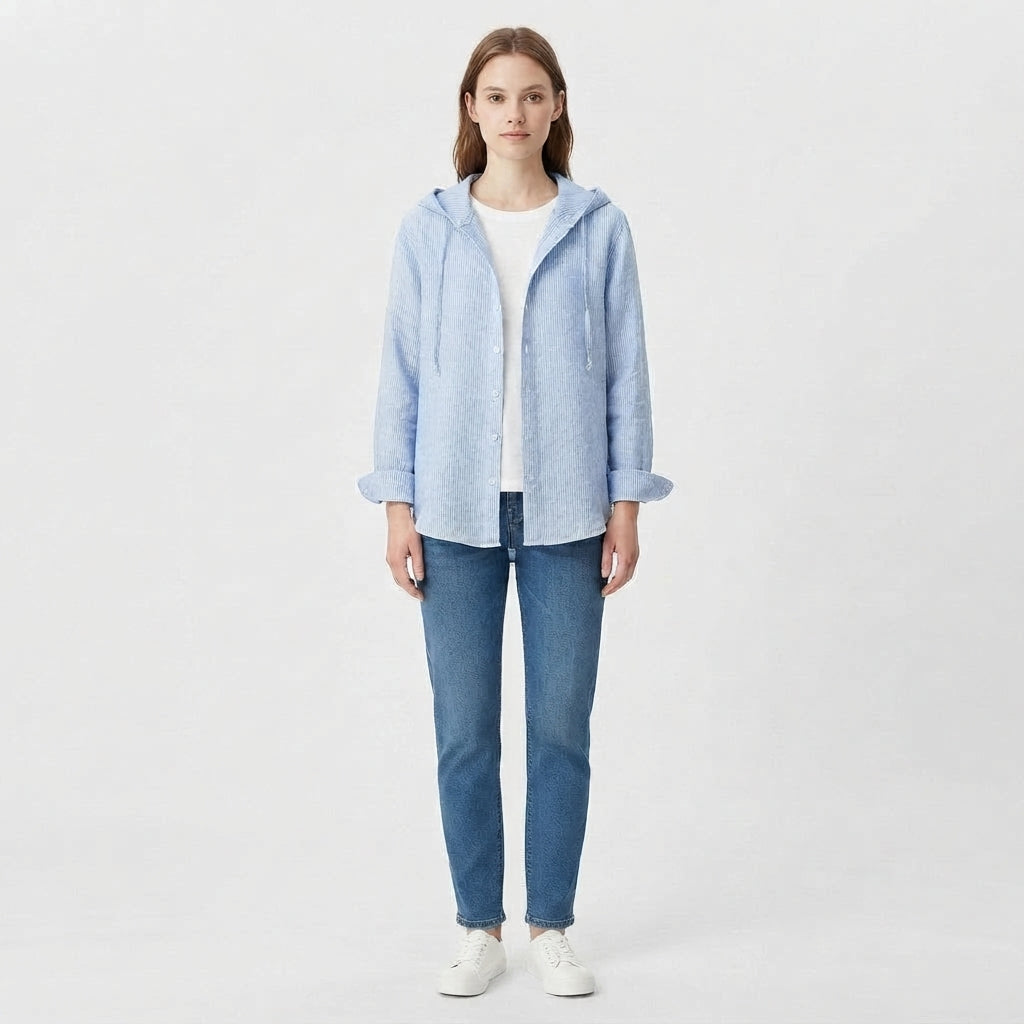 Sweat à Capuche Rayé et Boutonné pour Femme
