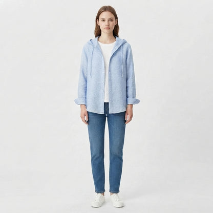 Sweat à Capuche Rayé et Boutonné pour Femme