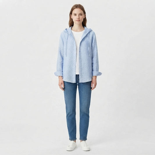 Sweat à Capuche Rayé et Boutonné pour Femme