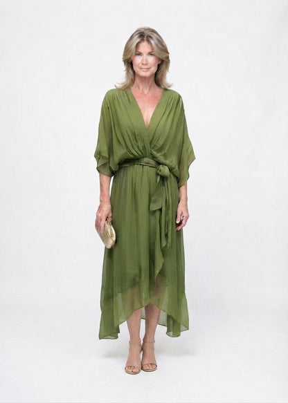 Robe Midi Portefeuille en Mousseline à Col V pour Femme