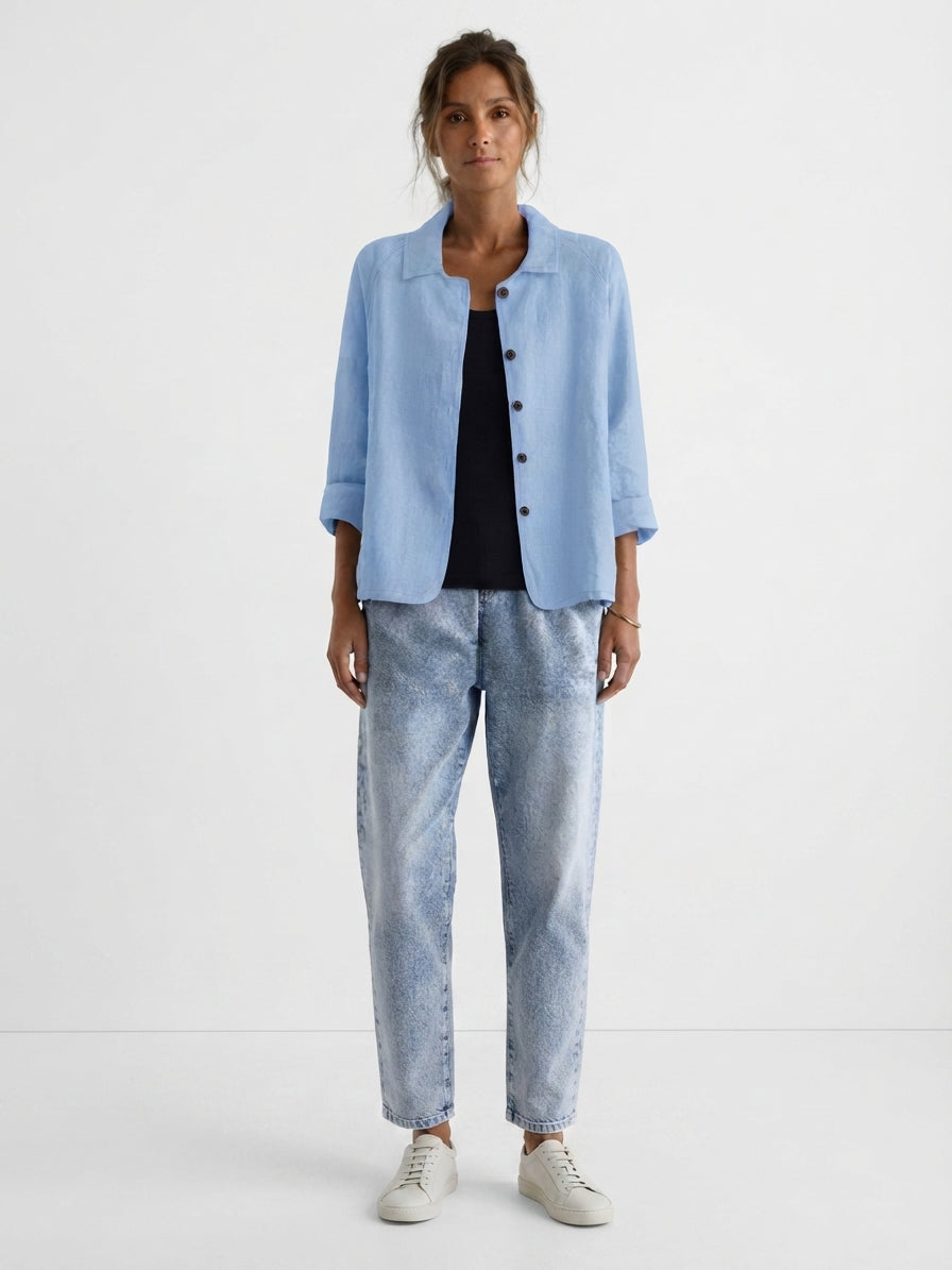 Blouse Ample à Col Chemise et Manches 3/4 pour Femme