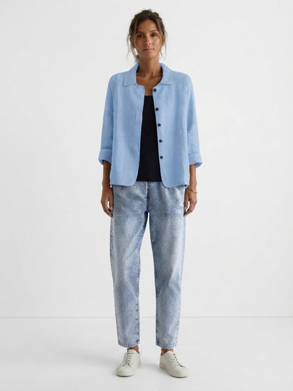 Blouse Ample à Col Chemise et Manches 3/4 pour Femme