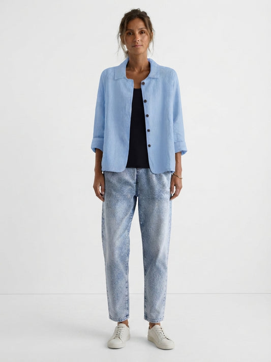 Blouse Ample à Col Chemise et Manches 3/4 pour Femme