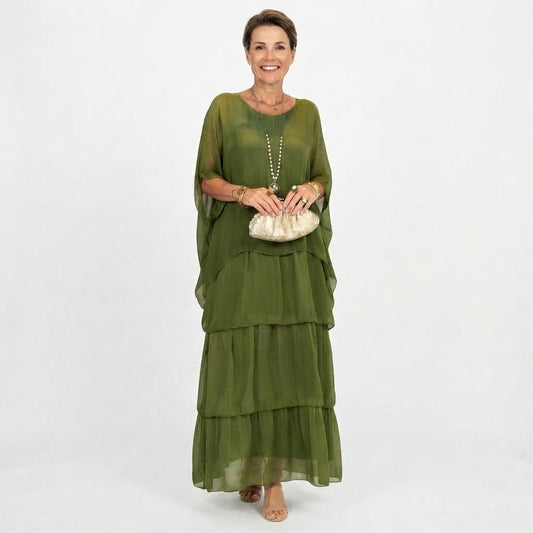 Robe Longue à Manches Chauve-Souris et Col Rond pour Femme