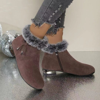 Bottines en Daim Synthétique à Fermeture Éclair pour Femme