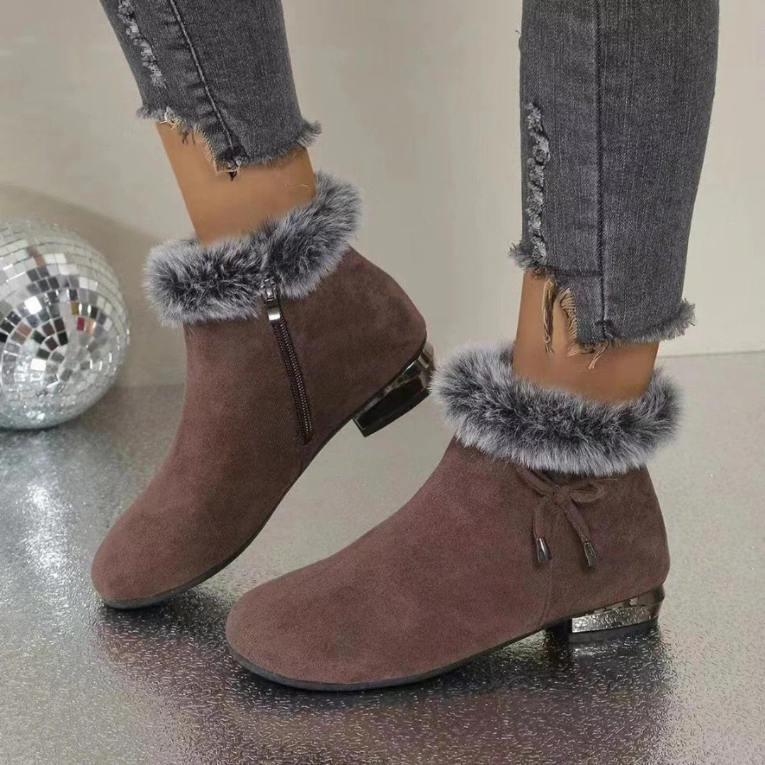 Bottines en Daim Synthétique à Fermeture Éclair pour Femme