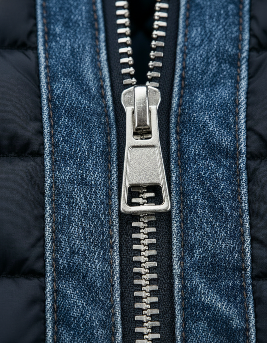 Veste Puffer Hybride en Denim à Col Montant pour Homme