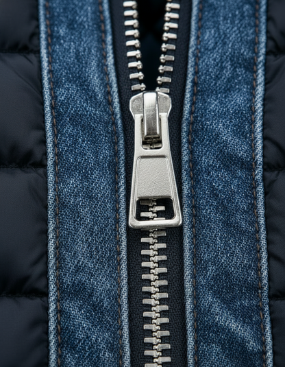 Veste Puffer Hybride en Denim à Col Montant pour Homme