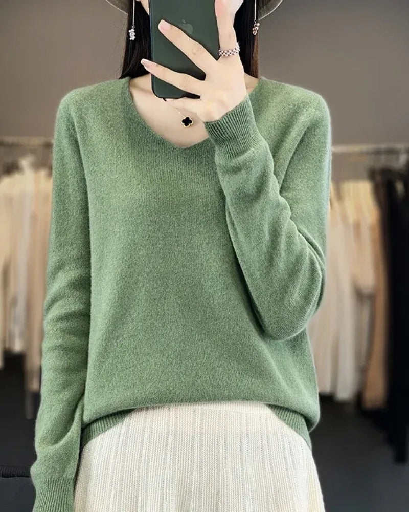 Pull en Maille à Col V pour Femme